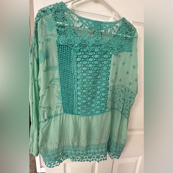 Johnny Was turquoise beautiful embroidered long sleeve shirt size XS. Fits S/M - Picture 4 of 4